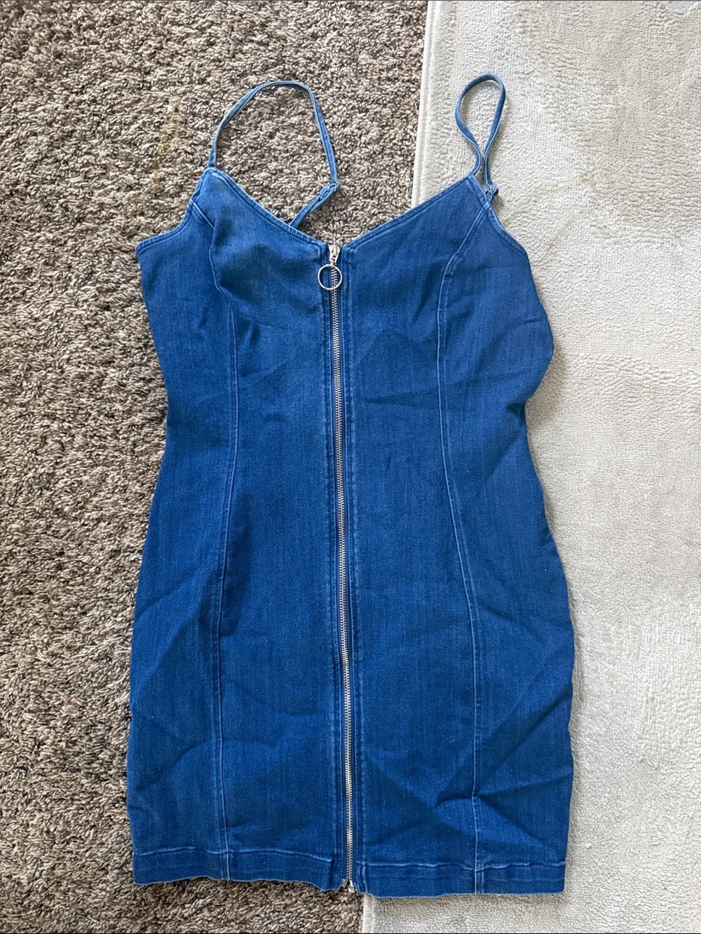 iris Blue Denim Zip-Front Mini Dress